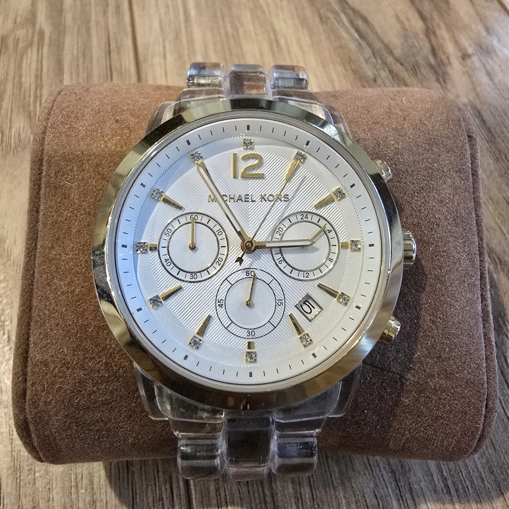 Michael Kors Gold and Clear Acryllic Women's Chronograph Watch